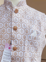 Designer Party Wear Velvet White Color Modi Jacket For Men | High Quality Premium Velvet Jacket with Gold Thread Embroidery and Sequin Work - Kaash