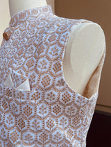 Designer Party Wear Velvet White Color Modi Jacket For Men | High Quality Premium Velvet Jacket with Gold Thread Embroidery and Sequin Work - Kaash