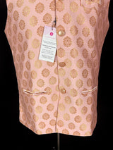 Pink men's Nehru/Modi jacket in soft banarasi silk with gold zari floral buttis — Kaash Collection
