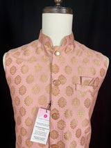 Pink men's Nehru/Modi jacket in soft banarasi silk with gold zari floral buttis — Kaash Collection