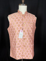 Pink men's Nehru/Modi jacket in soft banarasi silk with gold zari floral buttis — Kaash Collection