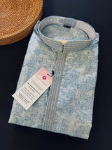 Designer Premium Grey Color Men Kurta Pajama Set for Men in Soft Raw Silk with Lining | Emberiodery and tiny Sequin Work | Kurta for Men - Kaash