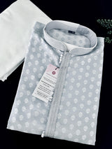 Silver Grey men's kurta pajama in soft silk (non-pure) with silver buttis on soft silk — Kaash Collection