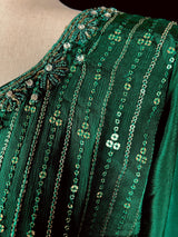 Designer Readymade Kameez with Pants in Bottle Green Color - Kaash