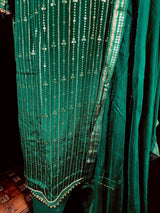 Designer Readymade Kameez with Pants in Bottle Green Color - Kaash