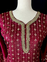 Designer Readymade Salwar Kameez 3pcs in Burgundy Color For Women with Handwork - Kaash
