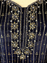 Designer Readymade Salwar Kameez 3pcs in Navy Blue Color For Women with Handwork - Kaash