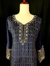 Designer Readymade Salwar Kameez 3pcs in Navy Blue Color For Women with Handwork - Kaash