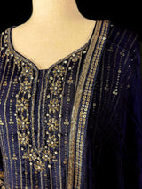 Designer Readymade Salwar Kameez 3pcs in Navy Blue Color For Women with Handwork - Kaash