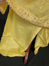 Designer Readymade Salwar Kameez in Yellow Color - 3pcs Women Salwar Kameez Set with Handwork in Pure Chinnon Silk - Kaash