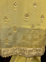 Designer Readymade Salwar Kameez in Yellow Color - 3pcs Women Salwar Kameez Set with Handwork in Pure Chinnon Silk - Kaash