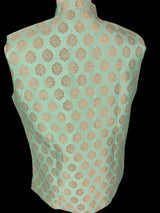 Designer Sea Green Color Modi Nehru Jacket For Men in Banarasi Silk | Waist Coat | Jacket for Kurta | Indian Wedding Wear for Men - Kaash