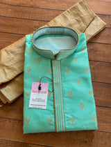 Sea Green (Size 44) men's kurta pajama in silk (non-pure) with zari weave & embroidery with lining — Kaash Collection