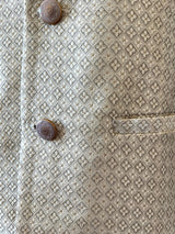 Cream with Pastel Green Hue men's Nehru/Modi jacket in silk (non-pure) with zari embossed woven detail — Kaash Collection