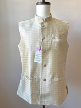 Cream with Pastel Green Hue men's Nehru/Modi jacket in silk (non-pure) with zari embossed woven detail — Kaash Collection