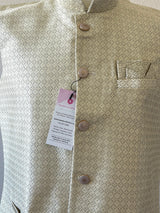 Designer Woven Cream Color Modi Nehru Jacket For Men in Silk | Waist Coat | Jacket for Kurta | Indian Jacket for Groomsmen - Kaash