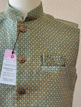 Greenish Blue Dual Tone men's Nehru/Modi jacket in silk (non-pure) with zari embossed detail — Kaash Collection