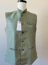 Greenish Blue Dual Tone men's Nehru/Modi jacket in silk (non-pure) with zari embossed detail — Kaash Collection