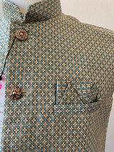 Greenish Blue Dual Tone men's Nehru/Modi jacket in silk (non-pure) with zari embossed detail — Kaash Collection