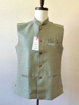 Greenish Blue Dual Tone men's Nehru/Modi jacket in silk (non-pure) with zari embossed detail — Kaash Collection