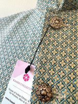 Greenish Blue Dual Tone men's Nehru/Modi jacket in silk (non-pure) with zari embossed detail — Kaash Collection