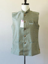 Greenish Blue Dual Tone men's Nehru/Modi jacket in silk (non-pure) with zari embossed detail — Kaash Collection