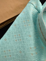 Designers Sea Blue Kurta with Embossed Zari and Self Design Pattern - Kaash