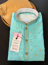 Sea Green with Tint of Blue men's kurta pajama in silk with zari-weave design with lining — Kaash Collection