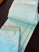 Designers Sea Green with tint of Blue Silk Men Kurta Pajama Set with Zari Weave | Mens Ethnic Wedding Wear - Kaash