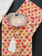 Digital Printed Kurta in Raw Silk Kurta with White Churidar Bottom | Men Ethnic Wear | Navratri Special Kurtas | Dandiya Special Kurta - Kaash