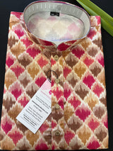 Digital Printed Kurta in Raw Silk Kurta with White Churidar Bottom | Men Ethnic Wear | Navratri Special Kurtas | Dandiya Special Kurta - Kaash