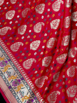 Double-Tone Red & Pink Paithani saree in pure katan silk with double gold zari with paithani pallu & border — Kaash Collection