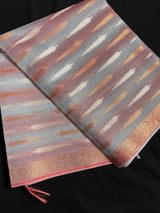 Dual-Shade Grey Banarasi with Deep Rust dupatta in soft silk (non-pure) with dual-tone silver & copper zari — Kaash Collection