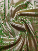 Dual Shade Parrot & Emerald Green Banarasi saree in banarasi butter soft silk with muted gold zari with bandhej pattern — Kaash Collection