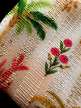 Dual Shade Peach Floral Designer Kurta: Soft Butter Silk, Thread Sequence Work - Kaash