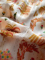 Dual Shade Peach Floral Designer Kurta: Soft Butter Silk, Thread Sequence Work - Kaash