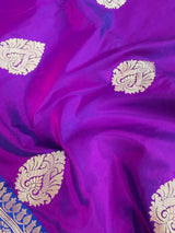 Dual Shade Purple Color Pure Katan Silk Saree with Blue Color Border and Pallu - Kaash