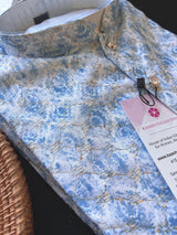 Dual-Shade Blue & White men's kurta pajama in soft butter silk with dual-shade floral digital prints with zari jaal — Kaash Collection