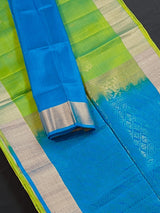 Silk Mark Certified Dual-Tone Green & Sky Blue Pure Kanjivaram saree in pure kanjivaram soft silk with kanjivaram handloom with double-warp construction — Kaash Collection