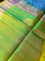 Silk Mark Certified Dual-Tone Green & Sky Blue Pure Kanjivaram saree in pure kanjivaram soft silk with kanjivaram handloom with double-warp construction — Kaash Collection