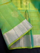 Silk Mark Certified Dual-Tone Green & Sky Blue Pure Kanjivaram saree in pure kanjivaram soft silk with kanjivaram handloom with double-warp construction — Kaash Collection