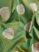 Dual Tone Mehndi Green with Hot Pink Banarasi saree in banarasi soft silk (not pure) with gold zari weave with hot pink pallu — Kaash Collection