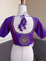 Dual Tone Raw Silk Ready to Wear Blouse in Purple and Blue - Kaash