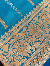 Dual Tone Turquoise Color with undertone of Blue Pure Banarasi Katan Silk Saree with Copper and Sliver Zari | SILK Mark Certified - Kaash