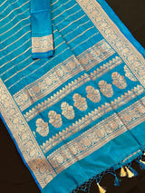 Dual Tone Turquoise Color with undertone of Blue Pure Banarasi Katan Silk Saree with Copper and Sliver Zari | SILK Mark Certified - Kaash