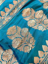 Dual Tone Turquoise Color with undertone of Blue Pure Banarasi Katan Silk Saree with Copper and Sliver Zari | SILK Mark Certified - Kaash