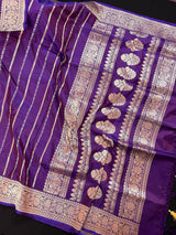 Eggplant Color Saree with undertone of Wine in Pure Banarasi Katan Silk Saree with Copper and Sliver Zari - Kaash