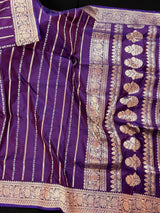 Eggplant Color Saree with undertone of Wine in Pure Banarasi Katan Silk Saree with Copper and Sliver Zari | SILK Mark Certified - Kaash