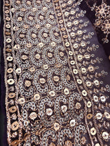 Eggplant Purple soft organza silk dupatta with gold zari embroidery & sequin — Kaash Collection
