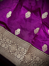 Eggplant Purple Color Pure Banarasi Katan Silk Saree with Black Border and Pallu - Kaash